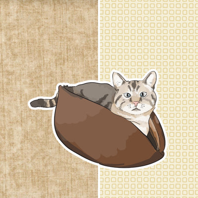 Fabric swatches for our Cat Canoe® modern cat bed in neutral tan cotton with a tone-on-tone lining. Our popular taco-shaped cat bed design is long and narrow with high sides and the foam-filled panels press out, allowing large cats to use the snuggly cat bed. Made in the USA. 