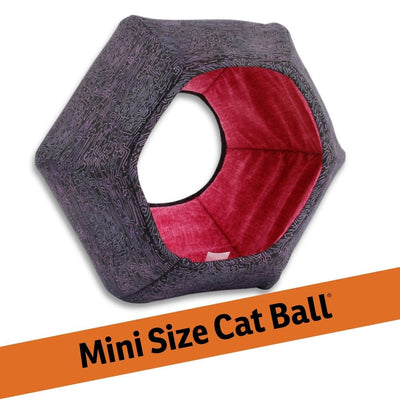 The mini-size Cat Ball® is a smaller version of our hexagonal cat bed, kittens will play in the bed and then sleep inside.  Fits cats to about 9 pounds, made in the USA. 