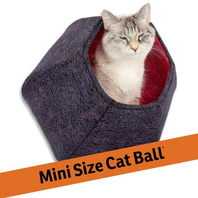 A seven-pound cat inside our mini-size Cat Ball®cat bed. This smaller version of our hexagonal cat bed is great for kittens, or pets up to about 9 pounds. Made in the USA and ready to ship. 