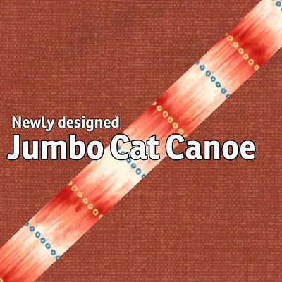 Fabric swatces for our newly redesigned jumbo size Cat Canoe® made in a rust colored burlap-look cotton fabric, and finished with  an ikat-style bias trim. 