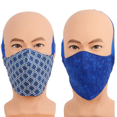 Blue and White Geometric Reversible Face Mask - Large