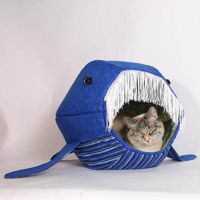 Blue Whale Cat Ball® with turtle lining and bold stripes
