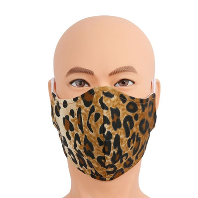 Contour style face mask curves around your face for a close fit. Made in the USA with leopard print fabric. Three layers of woven cotton with a filter pocket. 