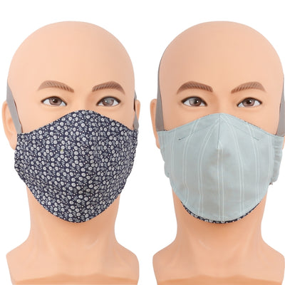 Reversible face mask in tiny floral daisy print, the reverse is subtle stripe. Triple layer cotton fabric mask with filter pocket and nose wire. Adjustable behind the head band to keep the pressure off of your ears, or adjustable ear loops. Made in USA.